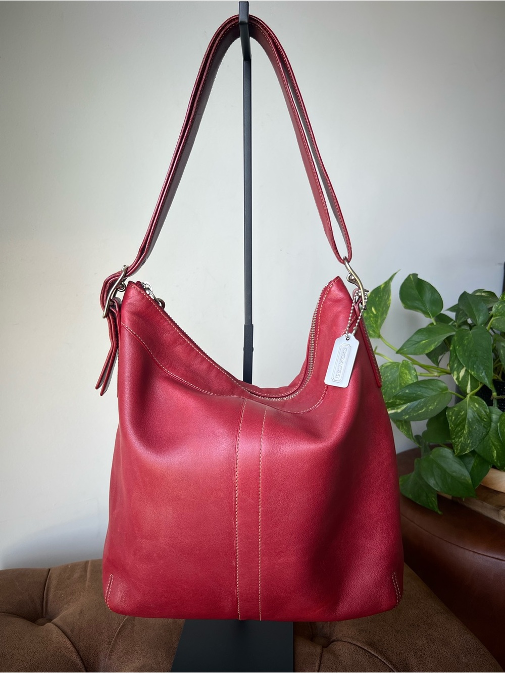 Coach Vintage Legacy Slim Duffel Crossbody Red Leather  Shoulder Bag Style 9188